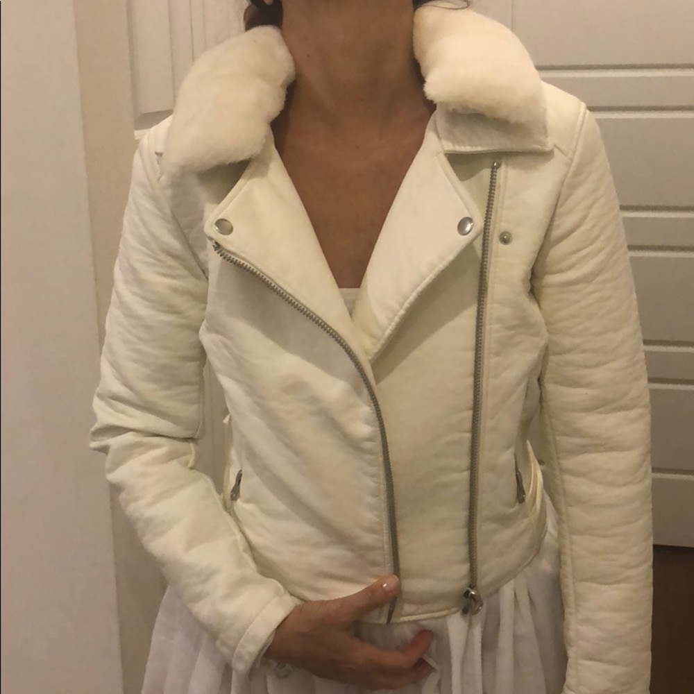 White TopShop leather jacket
